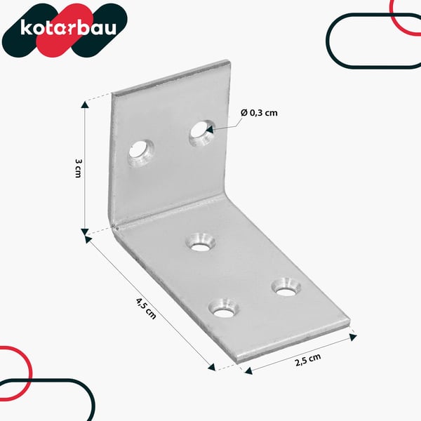 Kotarbau® Kirvesmiehen kulmaliitin ruostumatonta terästä sinkittyä 30 x 45 x 25 mm 12 kpl:n sarja