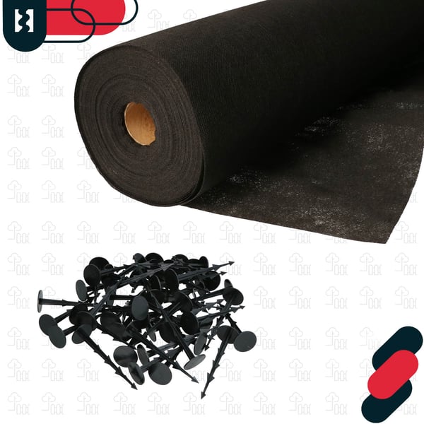KOTARBAU® Ukrudtsbeskyttelsestekstil Universal Til Ukrudt Sort 50 G/M2 Rulle 1,1 X 50 M + Pløkker