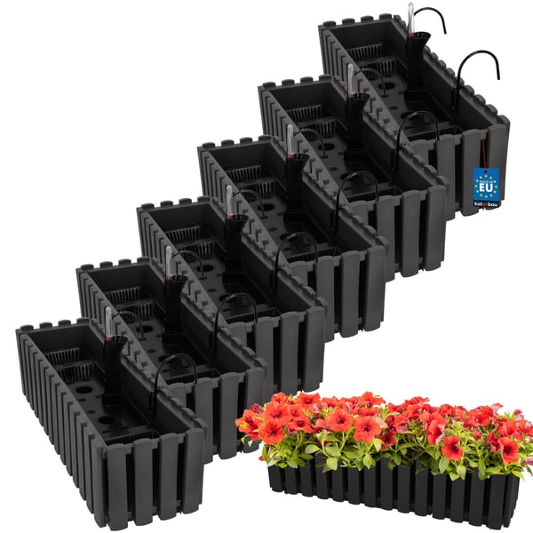 Blomkruka balkonglåda för balustrad terrassblommor grå 60 cm 6 st