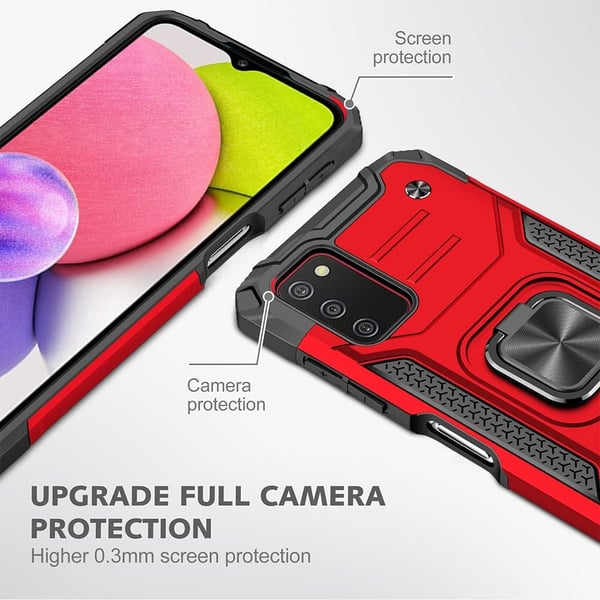 Skyddsskal för Samsung Galaxy A03s röd ring + 2x härdat glas