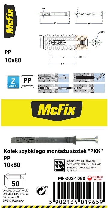 SNABBMONTERINGSPLUGG PP-KON 10*80MM - MF-202-1080