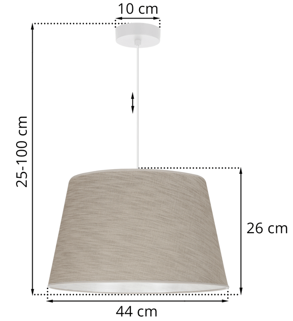 Hængelampe, linnedkegle, hvid, 1 flad, beige lampeskærm, L05 44cm