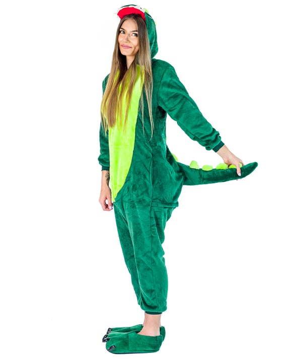 Herrpyjamas i ett stycke med dinosaurie, kigurumi, förklädnad, onesie, dinosaurie-kostym - L