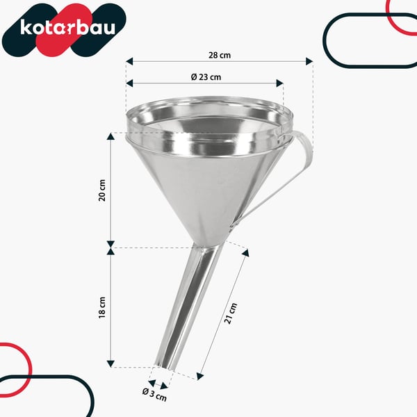 KOTARBAU galvaniserad metalltratt med sil, vinklad för olja och bränsle, skål 23 cm