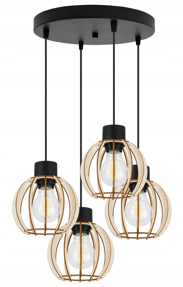 Hængende lampe, loftslysekrone, træ, LED lampeskærm