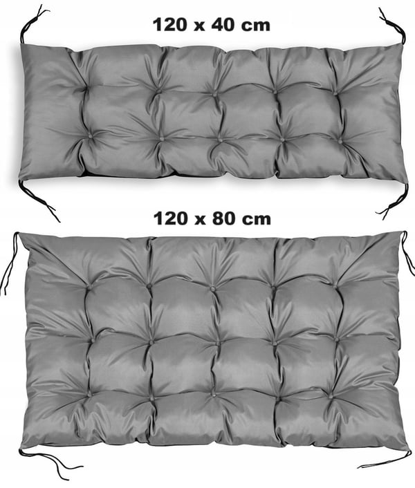Sæt havepude 120/80 cm + 120/40 cm til pallebænk vandtæt grå