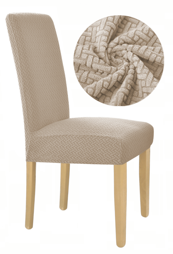 Elastinen jacquard tuolinkotelo harmaa beige