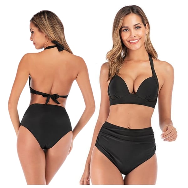 Bikinisæt badedragt sort højtaljet stivnet XL Bikinisæt badedragt sort højtaljet stivnet M