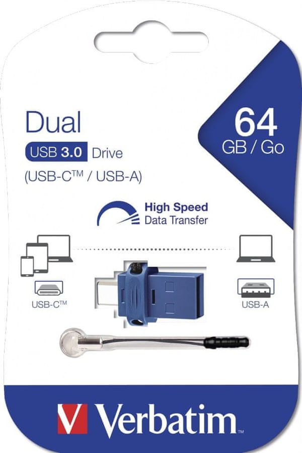 Verbatim Store 'n' Go Dual 64 GB USB-C/USB 3.0-minne