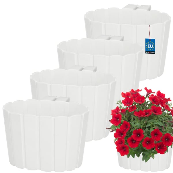 Parvekkeen kukkaruukku kaiteeseen ripustuskahvalla valkoinen 20 cm 4 kpl