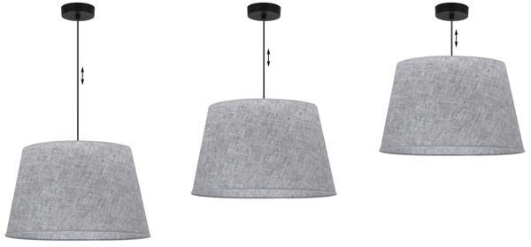 Hængelampe, linnedkegle, sort, 1 flad, grå lampeskærm L03 44cm