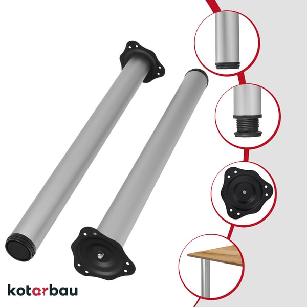 KOTARBAU justerbar bordsbens set 71-74,5 cm stål silver aluminium 4 st