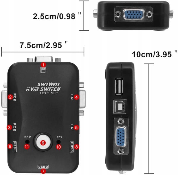 KVM-switch VGA 2x1-switch 3xUSB-hubbbox