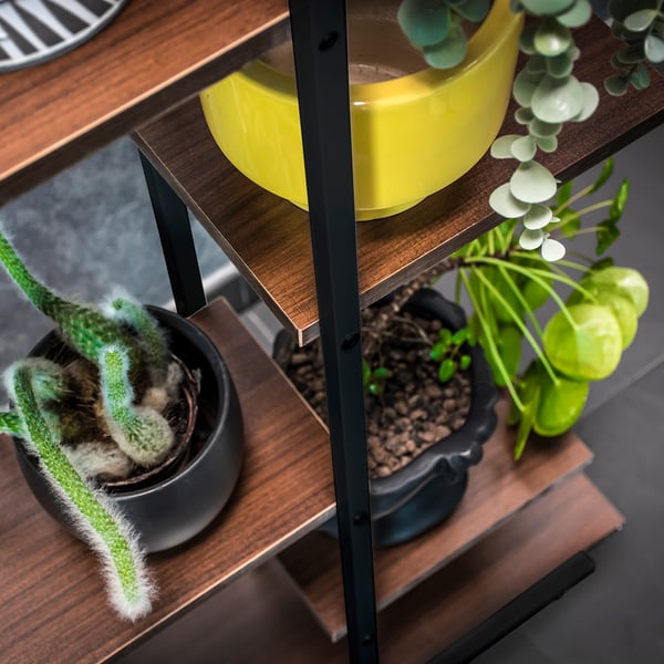 Metal stående blomsterstander, 6 hylder, sort, moderne, 113 cm, loft