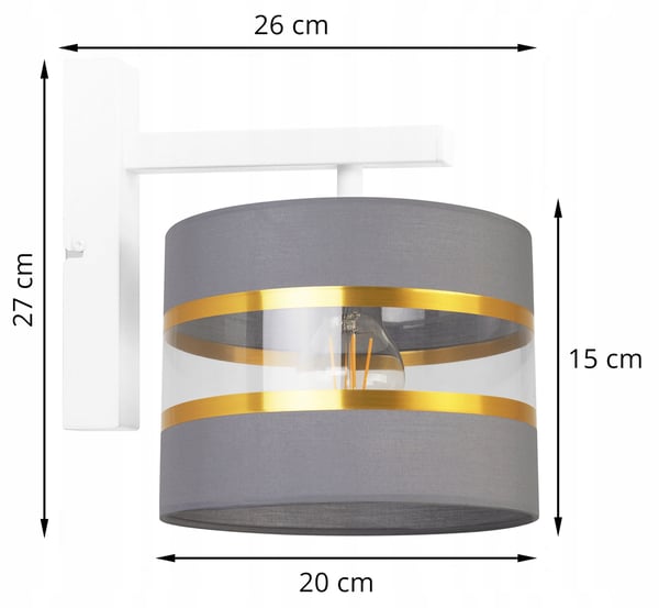 VÆGLAMPE, FIRKANTET LAMPE, ELEGANT GYLDEN LAMPESKÆRM, 20 CM