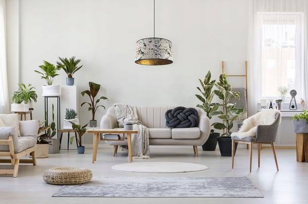 HÆNGELAMPE, LOFTKRONE, LAMPESKÆRM, GULDMØNSTER