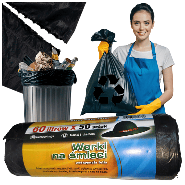 Affaldsposer 60l sorte HDPE, 50 stk.