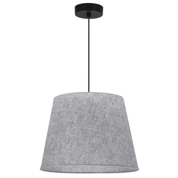 Hængelampe, linnedkegle, sort, 1 flad, grå lampeskærm L03 38cm