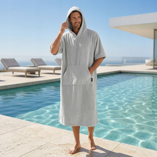 Vaaleanharmaa loft-puuvillainen poncho
