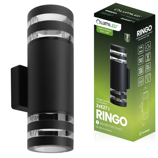 Puutarhavalaisin, Seinävalaisin, Elevation, 2x E27 LED, Pinta-asennus, Yläosa, Alhaalla, RINGO LUMILED