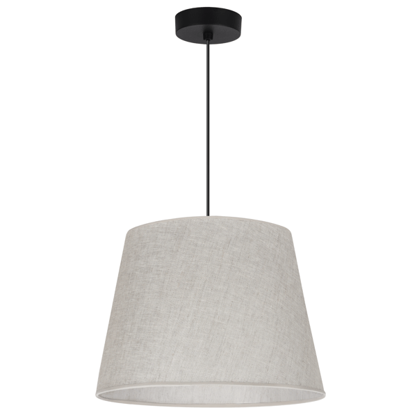 Hængelampe, linnedkegle, sort, 1 flad, lys beige lampeskærm, L01 38cm