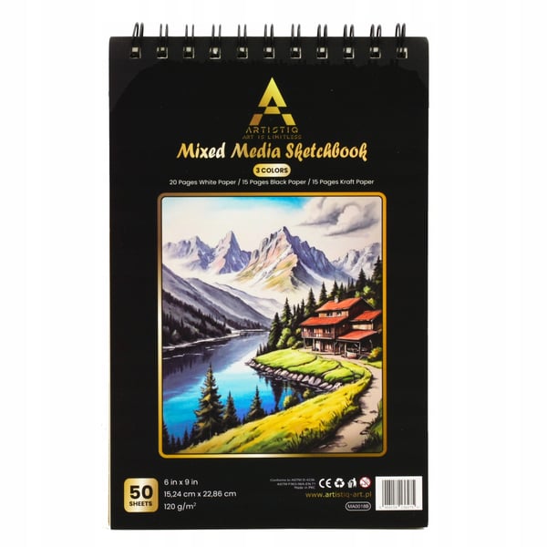Artistiq spiralbind notesbog A5 50 ark 3-farver 120 g/m2