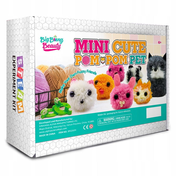 Virknadsset för djur katt kanin pom-poms garn för barn