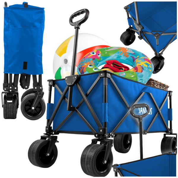 Strandvogn, turist, camping, transport, foldbar, tykke hjul, blå