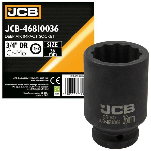 JCB DYB SLAGTOPPENØGLE 3/4" Cr-Mo 12-kant 36 mm
