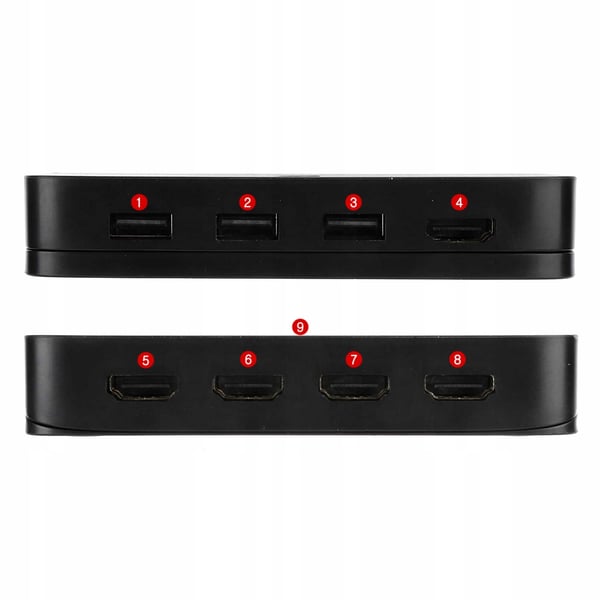 KVM-switch HDMI 4x1-switch 3xUSB + 4 HDMI-kablar
