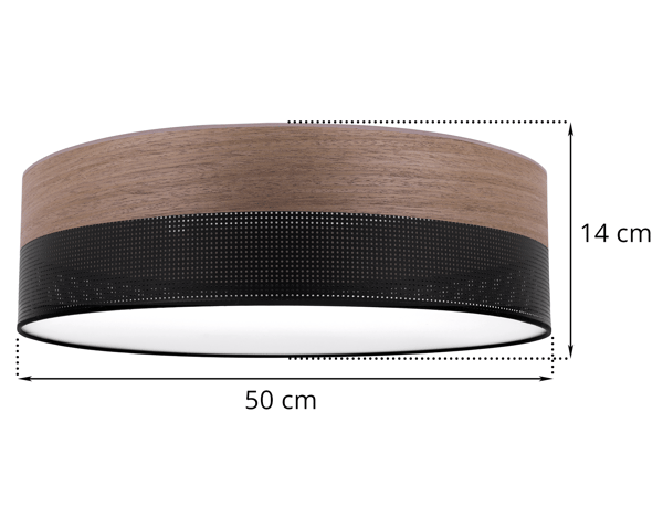 Loftlampe i træplexi, sort, 50 cm, valnød