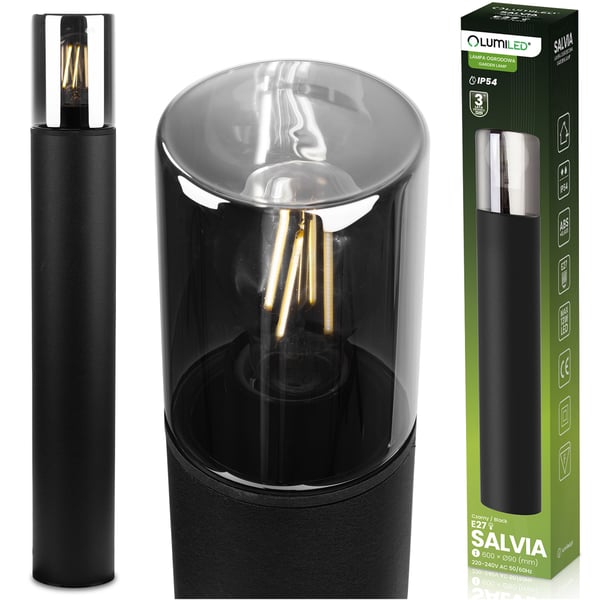 Havelampe udendørs stående til E27 pære sort glas IP54 60 cm SALVIA LUMILED