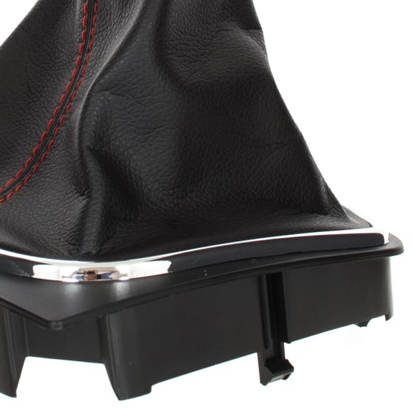 VW Golf V 03-08 gearstangsknop + SORT manchet med RØD gevind og KROMET stel 5 GEAR
