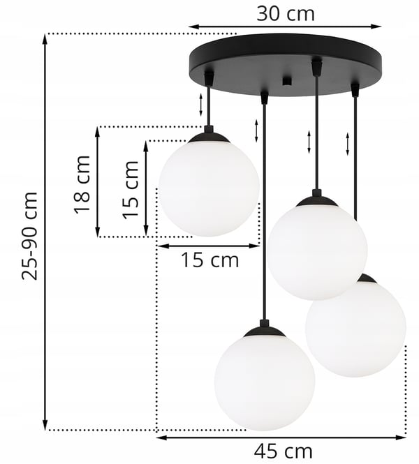Lofthængelampe, kugle, sort, LED, 15 cm