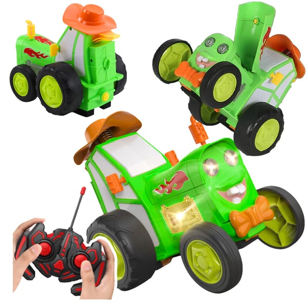 Traktor fjärstyrrd bil RC traktor grön med ljus hoppar dansar