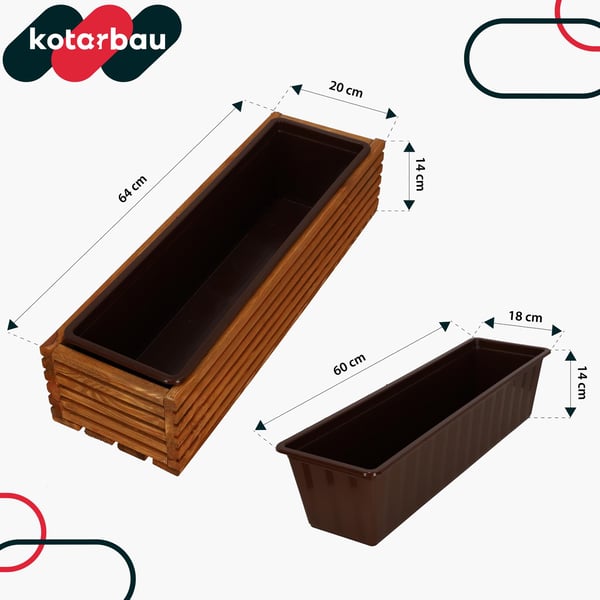 Kotarbau® Kukkaruukkulaatikko Puinen puutarhan istutuslaatikko terassille ja sisäkkeellä Tammi 64 x 20 CM