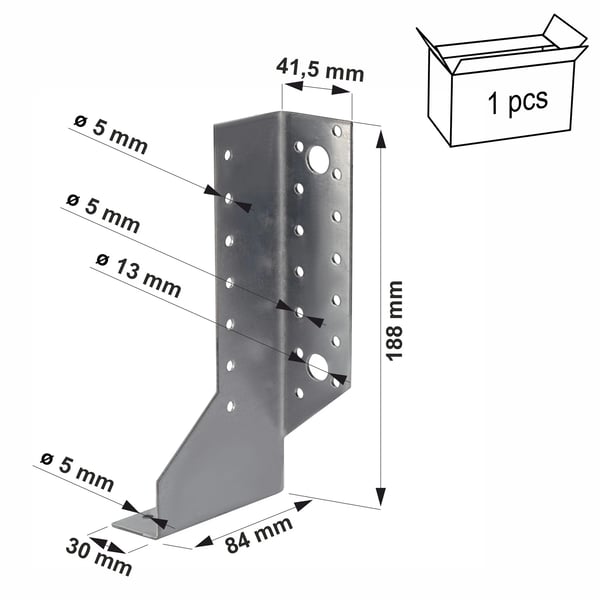 Delt bjælkeophæng 30x188x84x2mm højre