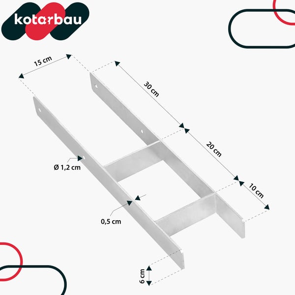 KOTARBAU® H-søjlefod til vægmontering, konsol, galvaniseret stålankre, 150 mm, 6-pak