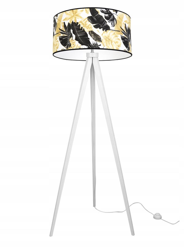 GULVLAMPE MED TRIPODSKÆRM GYLDNE BLOMSTER LED