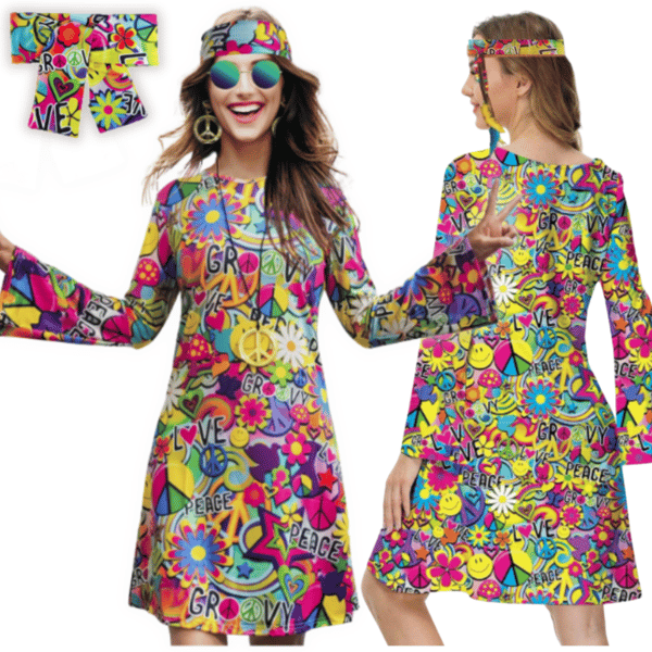 Hippie hippie kostume Sankt Andreas dag karnevalskjole pandebånd 60'erne 70'erne 80'erne