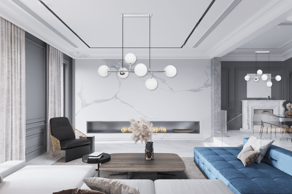 SIENA LOFTLAMPE KROM 6 FLAD HVID LAMPESKÆRM E14 LANGE ARME