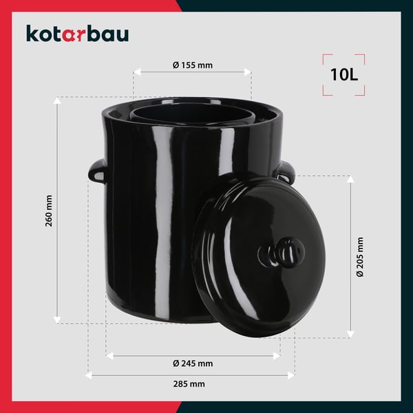 Kotarbau® Hermeettinen kivitavaratynnyri kannella kaalin ja kurkun säilömiseen 10 l eebenpuuta