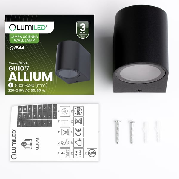 Vägglampa för trädgård fasadbelysning extern lampa GU10 ALLIUM svart LUMILED