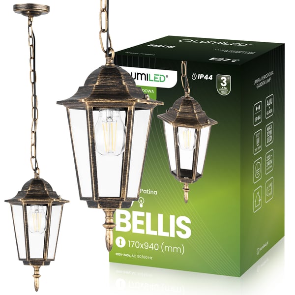 Utomhusträdgårdshänglampa E27 LYKTA Patina BELLIS LUMILED