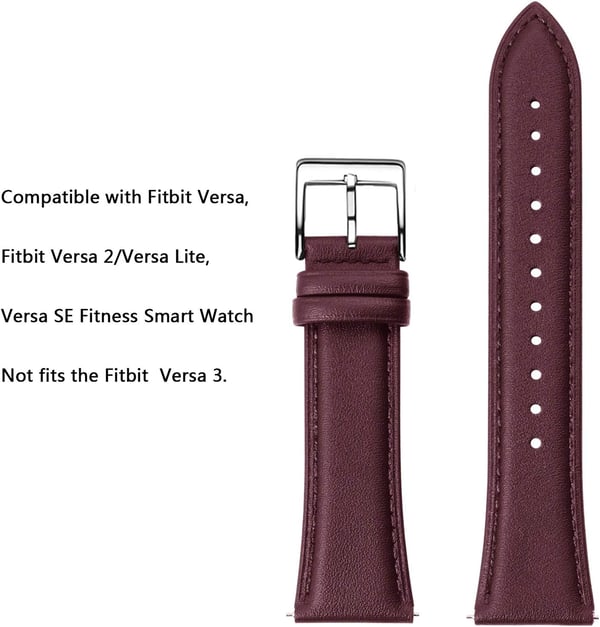Fitbit Versa / Versa 2 / Lite / SE -kellonranneke, aitoa nahkaa, punaviininpunainen