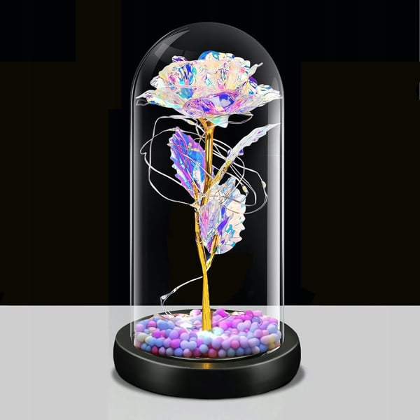 EVIG ROSE I GLAS, GLITTERET, LED, GAVEIDE - FARVER