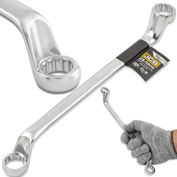 JCB RINGNØGLE 2-SIDET 75 GRADER ANKEL 17x19 mm Cr-V 12-PUNKT