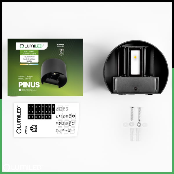 Vägglampa för utomhus LED 2x3W 4000K justerbar upp och ner svart PINUS LUMILED