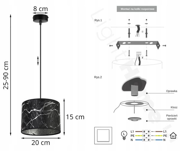 Lofthængende lampe, sølv marmor lampeskærm