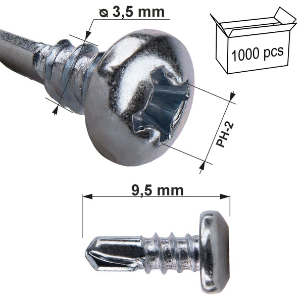 Kstex loppeskruer 3,5x9,5mm B galvaniseret